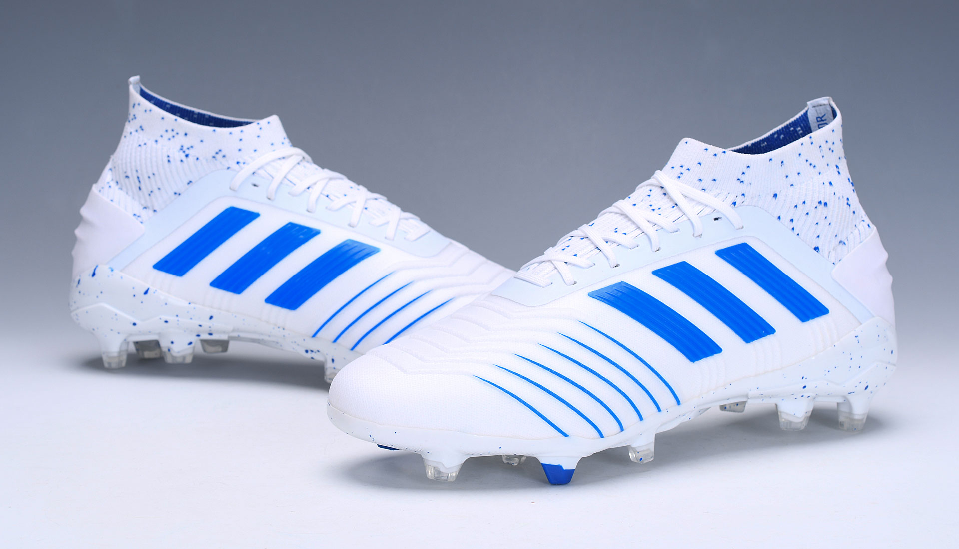 Adidas PREDATOR 19+ FG Firm Ground White Blue Soccer Cleats BC0548