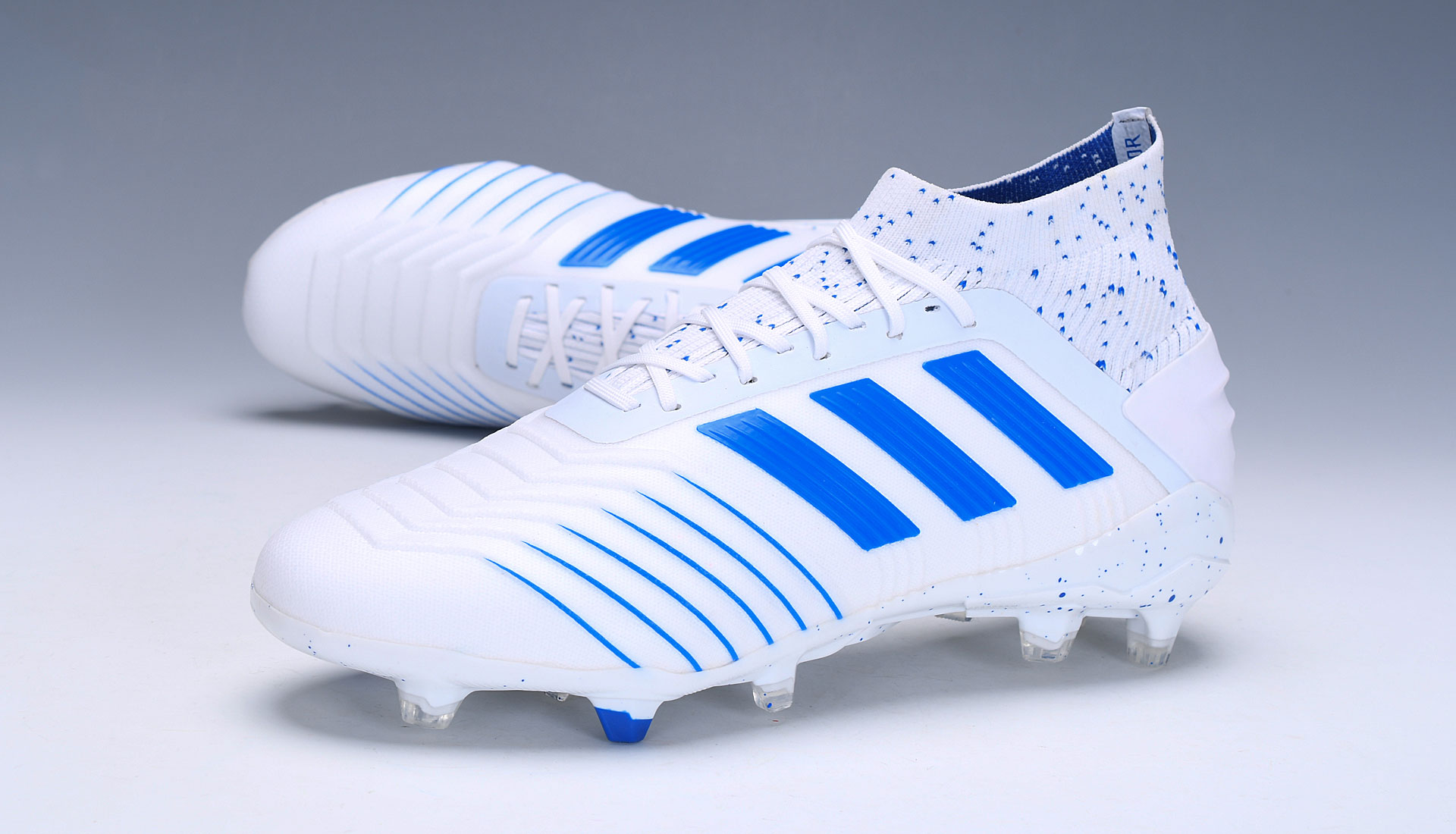 Adidas PREDATOR 19+ FG Firm Ground White Blue Soccer Cleats BC0548
